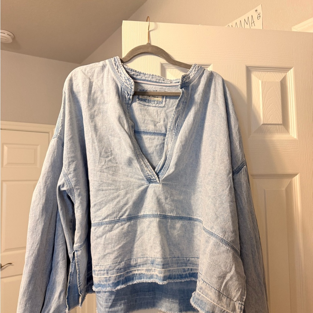 We The Free Sky Blue Denim Top